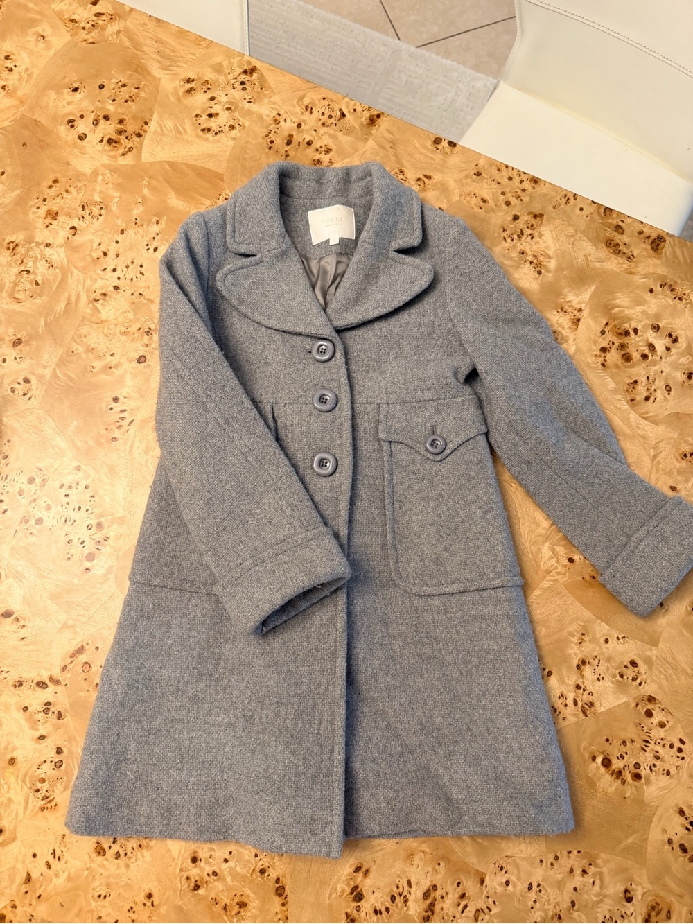 Gucci Gray Wool-Blend Pea Coat with Notch Collar
